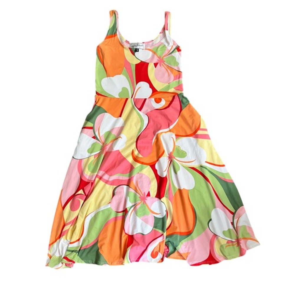 Michael Edwards Psychedelic Floral Midi‎ Sundress Sleeveless Scoop Neck M